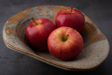 3 Red Apples Displayed in an Art Bowl Still Life