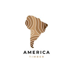 Wood logo with map symbol graphic design vector template. South america
