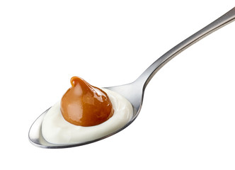 spoon of yogurt and soft caramel