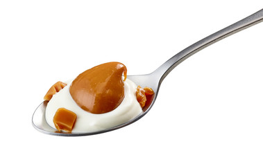 spoon of yogurt and soft caramel