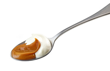 spoon of yogurt and soft caramel