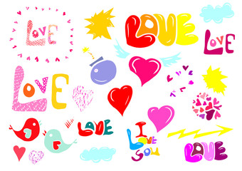 A set of elements of love, heart. Vector illustration