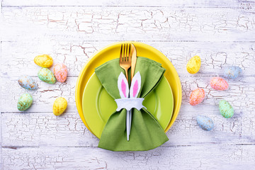 Easter table setting in green color