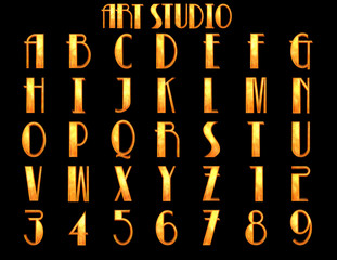 Art studio Art deco Alphabet - 3D illustration