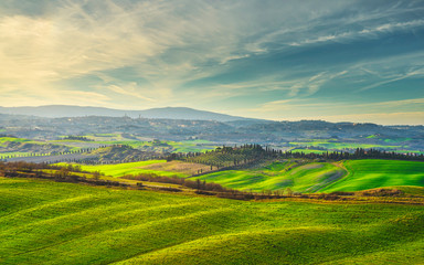 Fototapeta na wymiar Siena city skyline, countryside and rolling hills. Tuscany, Italy