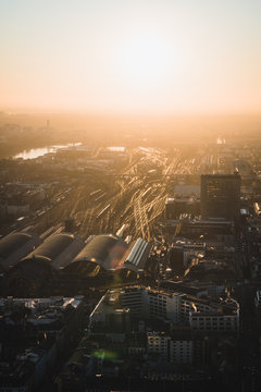 View from Main-Tower viewpoint at sunset from Frakfurt, Germany.