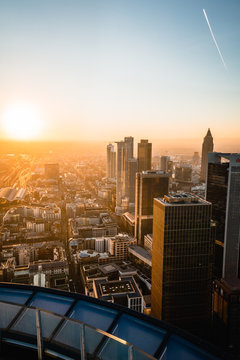 View from Main-Tower viewpoint at sunset from Frakfurt, Germany.