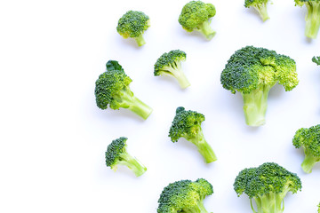 Fresh green broccoli on white background.