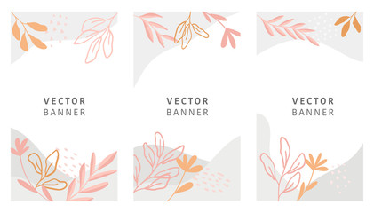 Abstract floral vector modern stories background. Hand-drawn leaves template.