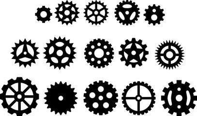 Vector gears cog cogwheel mechanical clock silhouette steampunk industrial cut file scrapbook printable wall art decal - obrazy, fototapety, plakaty