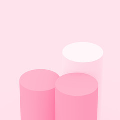 3d white pink rose cylinder podium minimal studio background. Abstract 3d pastel color geometric shape object illustration render. Display for cosmetic perfume fashion product.