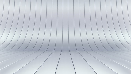 Empty abstract industrial background of curved metal stripes. 3D render