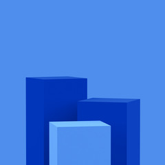 3d blue cubes square podium minimal studio background. Abstract 3d geometric shape object illustration render. Phantom blue color.Display for technology Innovation product.