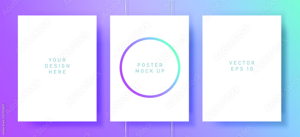 Poster flat lay of blank posters in pastel color tones with drop shadows. realistic mock up template for pr