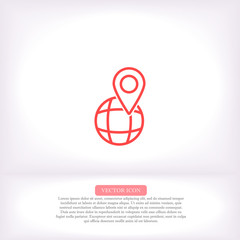 Globe map vector icon , lorem ipsum Flat design