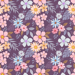 Colorful hand drawn flowers pattern vector design. can use for fabric textile wallpaper background.
