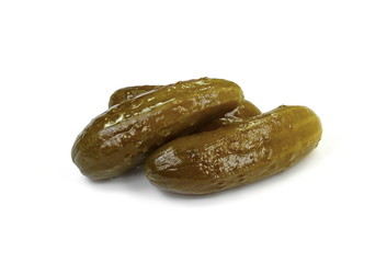 pickled or marinated cucumbers isolated on white background. Fresh sliced green pickles. 