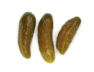 pickled or marinated cucumbers isolated on white background. Fresh sliced green pickles. 