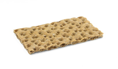 Crispy rye bread on white. Low calories snack bread isolated on white background.
