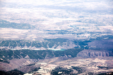 view of Zaragoza over the Moncayo mountain in Zaragoza, Spain