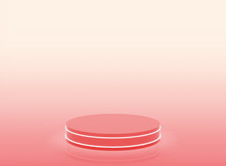 3d pink orange neon light cylinder podium minimal studio pink gradient background. Abstract 3d geometric shape object illustration render. Display for cosmetic fashion and valentine product.