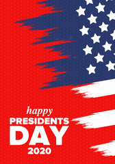 Happy Presidents day in United States. Washington's Birthday. Federal holiday in America. Celebrated in February. Patriotic american elements. Poster, banner and background. Vector illustration