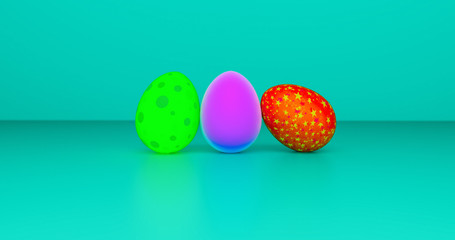 colorful easter eggs on green Turquoise background