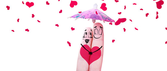 Obraz na płótnie Canvas Zwei verliebte Finger mit Regenschirm
