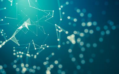 Abstract background. Molecules technology with polygonal shapes, connecting dots and lines. Connection structure. Big data visualization.