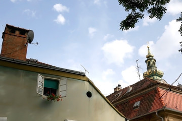 Old traditional houses in uptown Zagreb, Croatia. Selective focus.