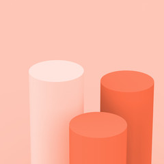 3d orange white cylinder podium minimal studio background. Abstract 3d geometric shape object illustration render. Display for cosmetic perfume fashion product.