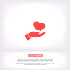 heart in hand icon , lorem ipsum Flat design