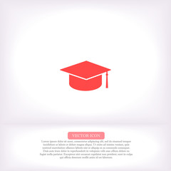 Graduation cap vector icon , lorem ipsum Flat design