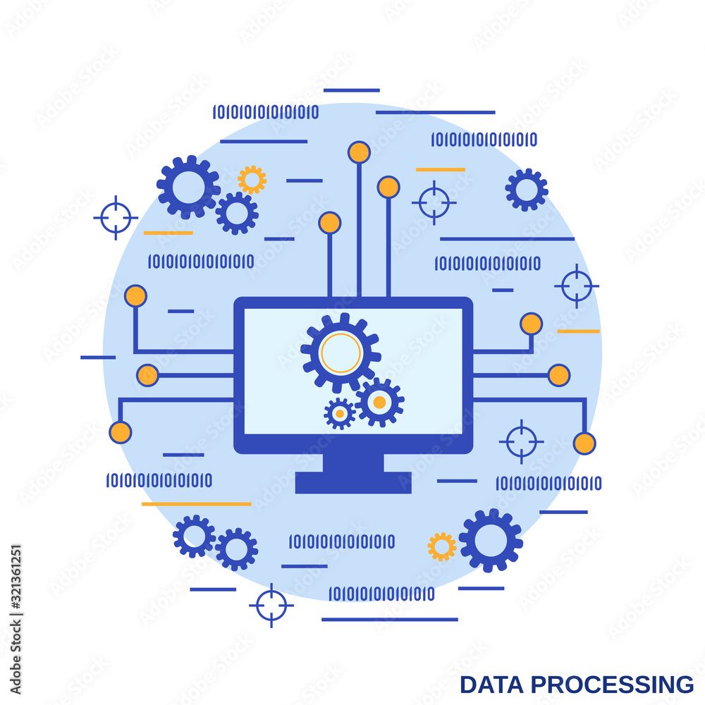 Poster data processing, information computing flat design style vector concept illustration