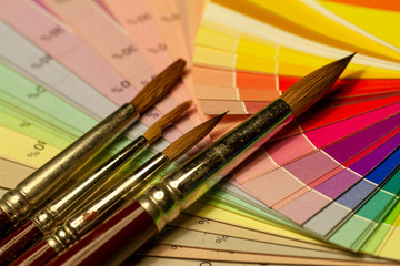 Brushes on a color print of pantone statistics offset scale.