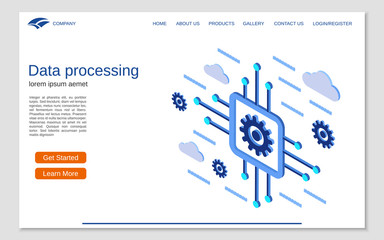 Data processing, cloud computing flat 3d isometric concept illustration