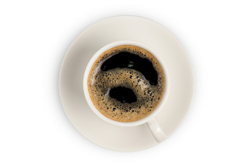 Coffee cup top view isolated on white background, with clipping path.