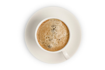 Coffee cup top view isolated on white background, with clipping path.