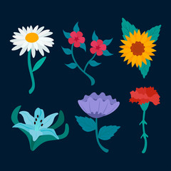 Spring blooming flowers isolated on dark blue.Vector