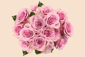 Bouquet with roses, pink and lilac vintage varieties of flowers