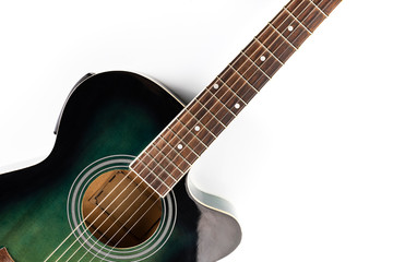 Fototapeta na wymiar Classic acoustic guitar on a white background, close-up.