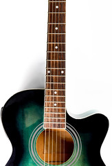 Fototapeta na wymiar Classic acoustic guitar on a white background, close-up.