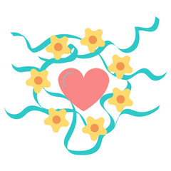 Sticker heart  with ribbons and flowers  for the holiday Valentine's Day.