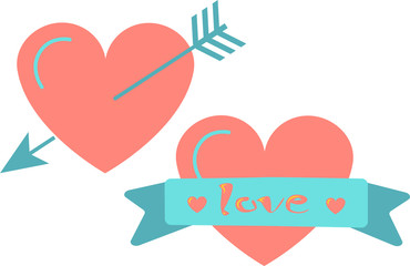 Two hearts with an arrow and  ribbon, for the holiday Valentine's Day.