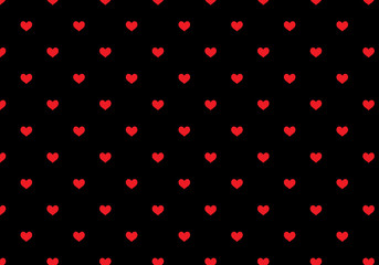 Red hearts on black background seamless pattern vector for St. Valentine's day. Love symbol. Classic romantic texture design.
