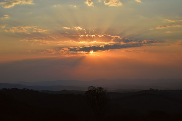 Sunset in the mountains and horizon with depth