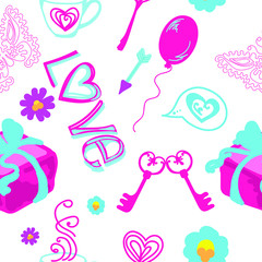
cheerful valentine's day pattern, seamless background, textile packaging