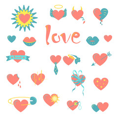 Bright hearts on a whit background.