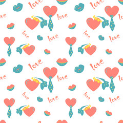 Wedding seamless pattern, with heart bride and groom.