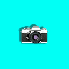 Vintage photo camera flat lay